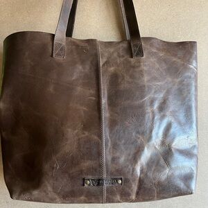 Papillon Blanc Chocolate Brown Leather Tote with Top Handles
